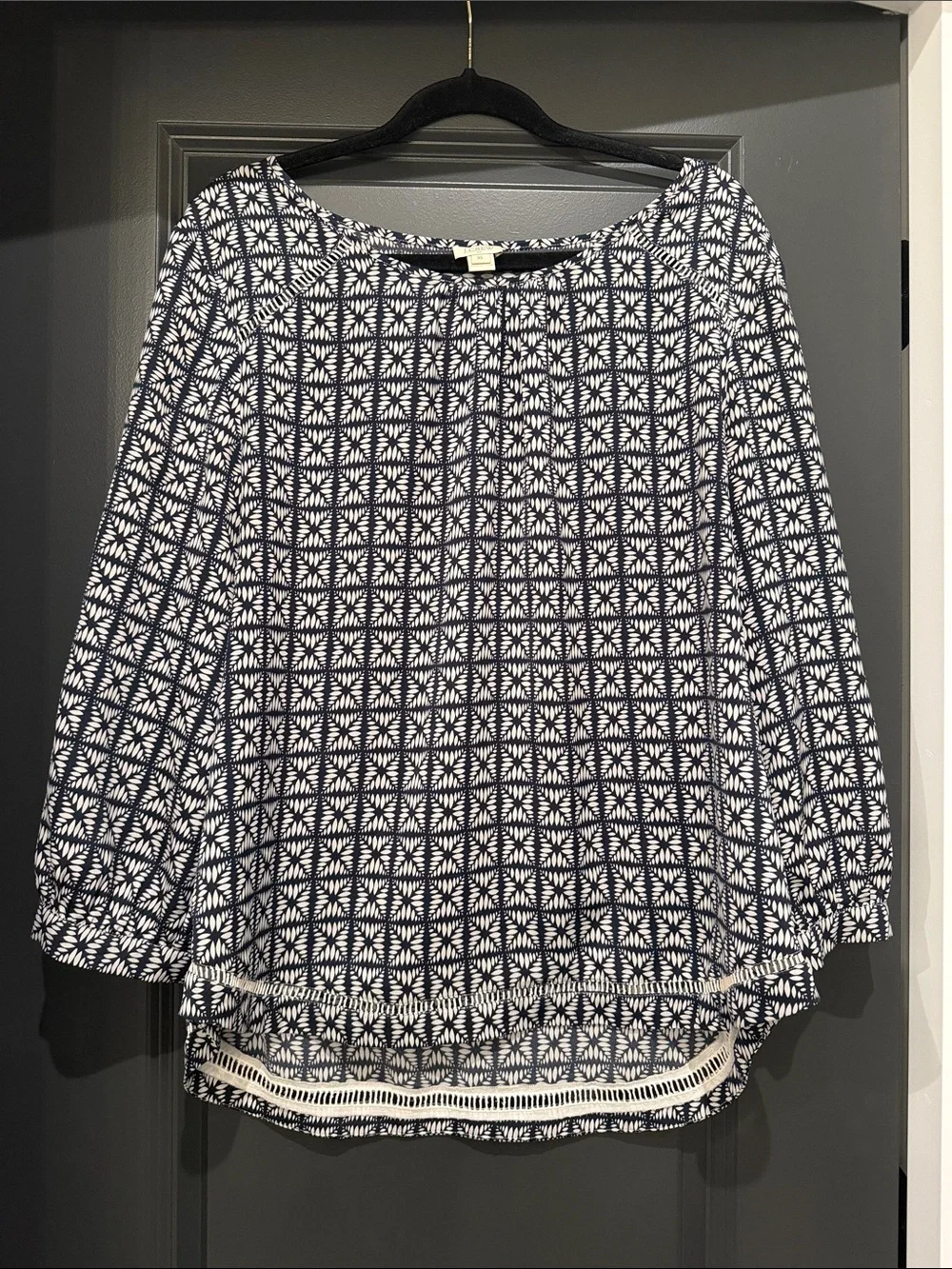 J. Crew Women’s Navy and White Printed Blouse
